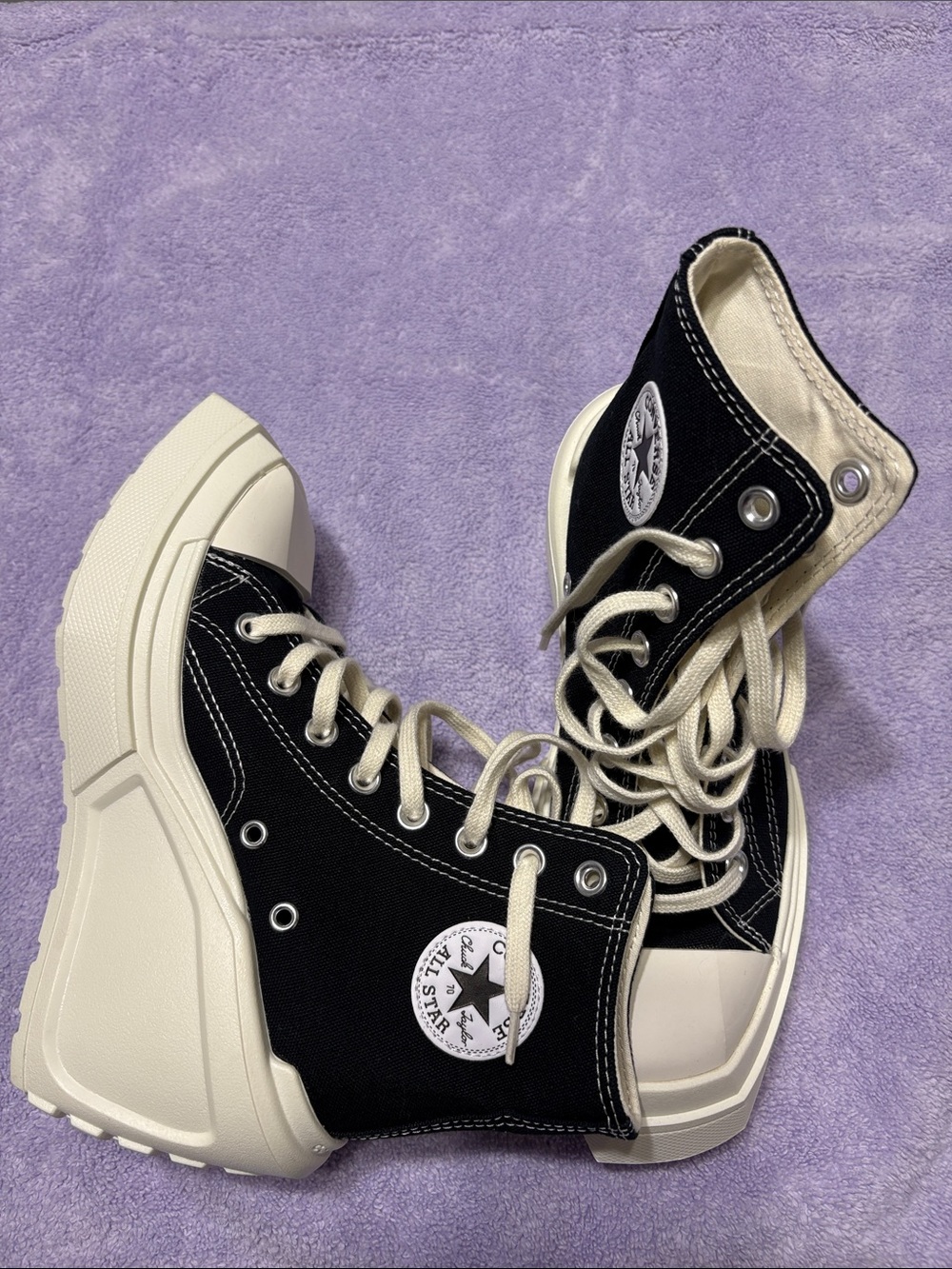 Converse Black and Cream High Platform Chuck Taylor Sneakers